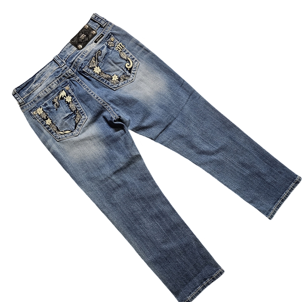 Miss Me Blue Ankle Cropped Jeans with Distressed Finish - Picture 8 of 9